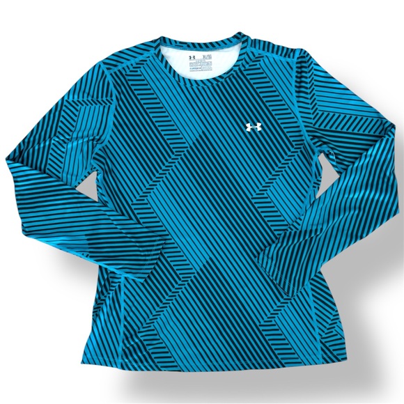Under Armour Women’s ColdGear Fitted Long Sleeve Shirt XL Teal Black Geometric - Picture 2 of 7